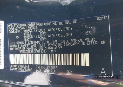 2017 Toyota Sienna Limited Premium 7 Passenger z USA, uszkodzony, nr VIN 5TDDZ3DC6HS164150